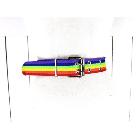 Vintage Accessories - Vintage 90s rainbow striped woven cloth chord ribbon trim belt